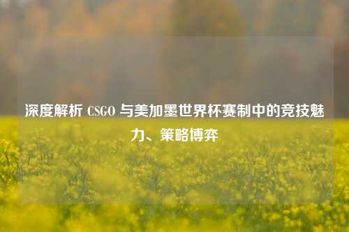 深度解析 CSGO 与美加墨世界杯赛制中的竞技魅力、策略博弈