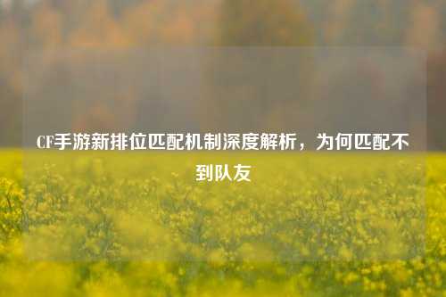 CF手游新排位匹配机制深度解析，为何匹配不到队友
