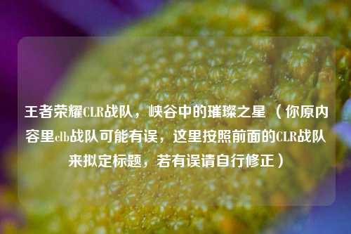 王者荣耀CLR战队，峡谷中的璀璨之星 （你原内容里clb战队可能有误，这里按照前面的CLR战队来拟定标题，若有误请自行修正）