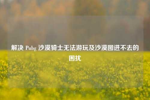 解决 Pubg 沙漠骑士无法游玩及沙漠图进不去的困扰