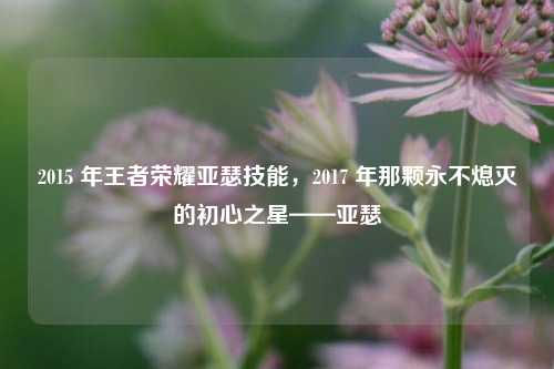 2015 年王者荣耀亚瑟技能，2017 年那颗永不熄灭的初心之星——亚瑟