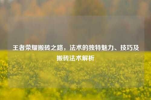 王者荣耀搬砖之路，法术的独特魅力、技巧及搬砖法术解析