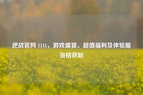 逆战官网 1111，游戏盛宴、超值福利及体验服资格获取