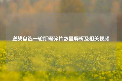 逆战自选一轮所需碎片数量解析及相关视频