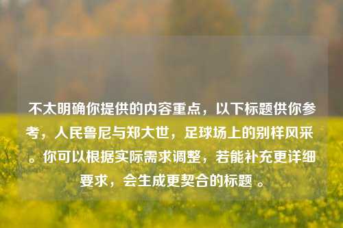 不太明确你提供的内容重点,以下标题供你参考,人民鲁尼与郑大世,足球场上的别样风采 。你可以根据实际需求调整,若能补充更详细要求,会生成更契合的标题 。