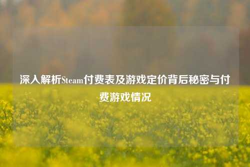深入解析Steam付费表及游戏定价背后秘密与付费游戏情况