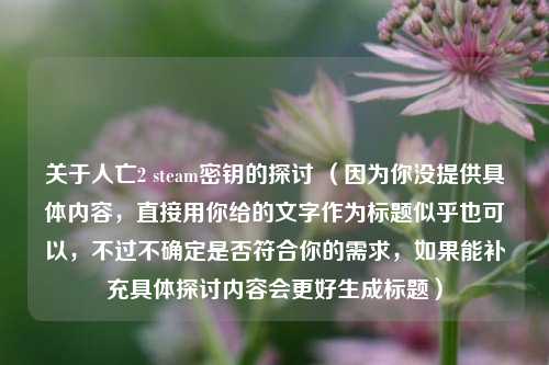 关于人亡2 steam密钥的探讨 (因为你没提供具体内容,直接用你给的文字作为标题似乎也可以,不过不确定是否符合你的需求,如果能补充具体探讨内容会更好生成标题)