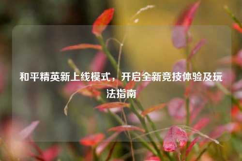 和平精英新上线模式，开启全新竞技体验及玩法指南