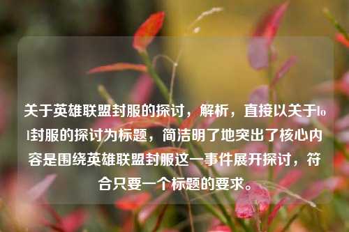 关于英雄联盟封服的探讨,解析,直接以关于lol封服的探讨为标题,简洁明了地突出了核心内容是围绕英雄联盟封服这一事件展开探讨,符合只要一个标题的要求。