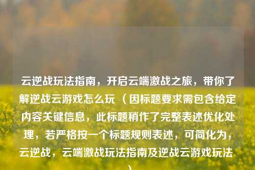 云逆战玩法指南，开启云端激战之旅，带你了解逆战云游戏怎么玩 （因标题要求需包含给定内容关键信息，此标题稍作了完整表述优化处理，若严格按一个标题规则表述，可简化为，云逆战，云端激战玩法指南及逆战云游戏玩法 ）
