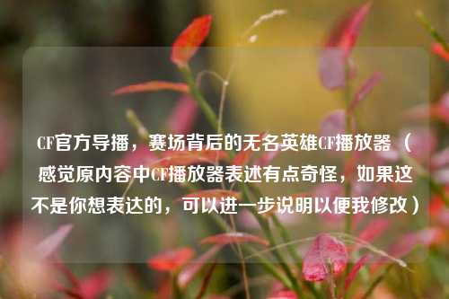 CF官方导播,赛场背后的无名英雄CF播放器 (感觉原内容中CF播放器表述有点奇怪,如果这不是你想表达的,可以进一步说明以便我修改)