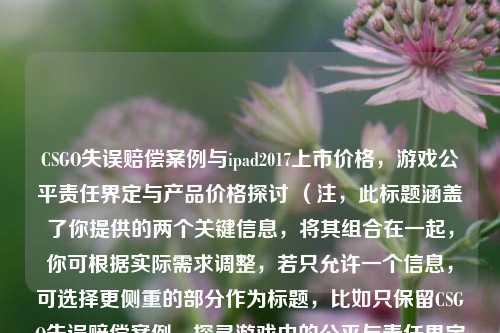 CSGO失误赔偿案例与ipad2017上市价格,游戏公平责任界定与产品价格探讨 (注,此标题涵盖了你提供的两个关键信息,将其组合在一起,你可根据实际需求调整,若只允许一个信息,可选择更侧重的部分作为标题,比如只保留CSGO失误赔偿案例,探寻游戏中的公平与责任界定 )