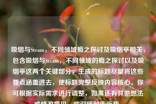 吸烟与Steam,不同领域瘾之探讨及吸烟亭相关,包含吸烟与Steam,不同领域的瘾之探讨以及吸烟亭这两个关键部分,生成的标题尽量将这些要点涵盖进去,使标题完整反映内容核心。你可根据实际需求进行调整,如果还有其他想法或修改意见,欢迎随时告诉我。