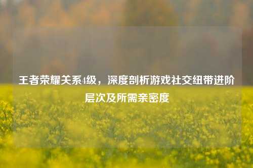 王者荣耀关系4级,深度剖析游戏社交纽带进阶层次及所需亲密度