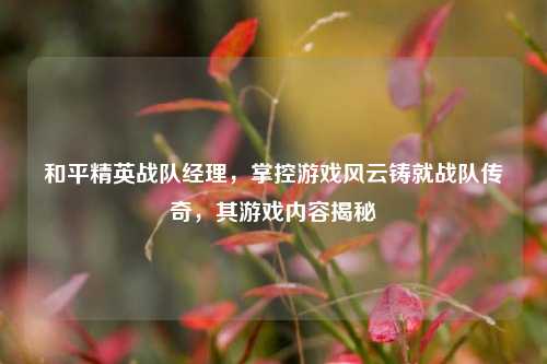和平精英战队经理,掌控游戏风云铸就战队传奇,其游戏内容揭秘