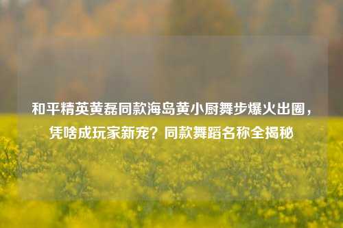 和平精英黄磊同款海岛黄小厨舞步爆火出圈,凭啥成玩家新宠?同款舞蹈名称全揭秘