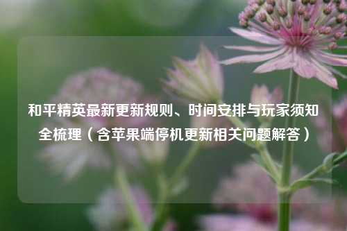 和平精英最新更新规则、时间安排与玩家须知全梳理(含苹果端停机更新相关问题解答)