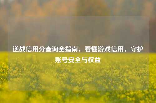逆战信用分查询全指南,看懂游戏信用,守护账号安全与权益