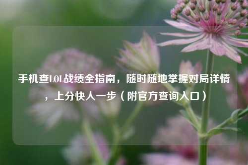 手机查LOL战绩全指南，随时随地掌握对局详情，上分快人一步（附官方查询入口）