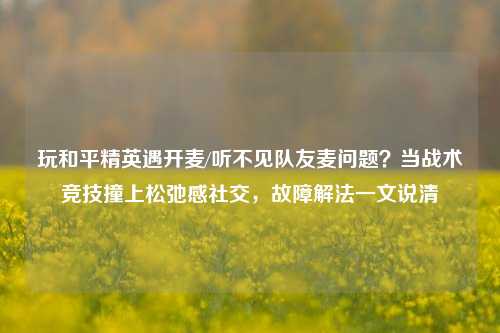 玩和平精英遇开麦/听不见队友麦问题？当战术竞技撞上松弛感社交，故障解法一文说清
