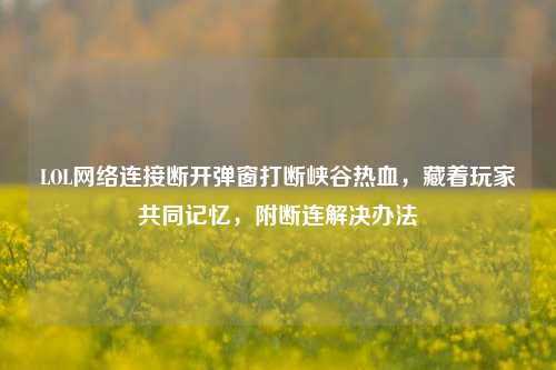 LOL网络连接断开弹窗打断峡谷热血，藏着玩家共同记忆，附断连解决办法