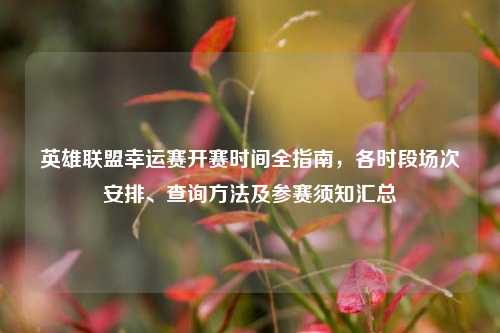 英雄联盟幸运赛开赛时间全指南，各时段场次安排、查询方法及参赛须知汇总