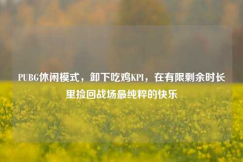 PUBG休闲模式，卸下吃鸡KPI，在有限剩余时长里捡回战场最纯粹的快乐